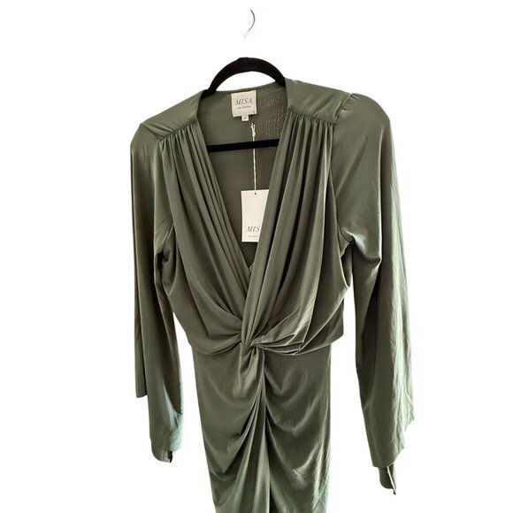 NWT Misa Los Angeles Teget V-Neck Drape Long Sleeve High-Low Midi Dress XS/S - Picture 7 of 14